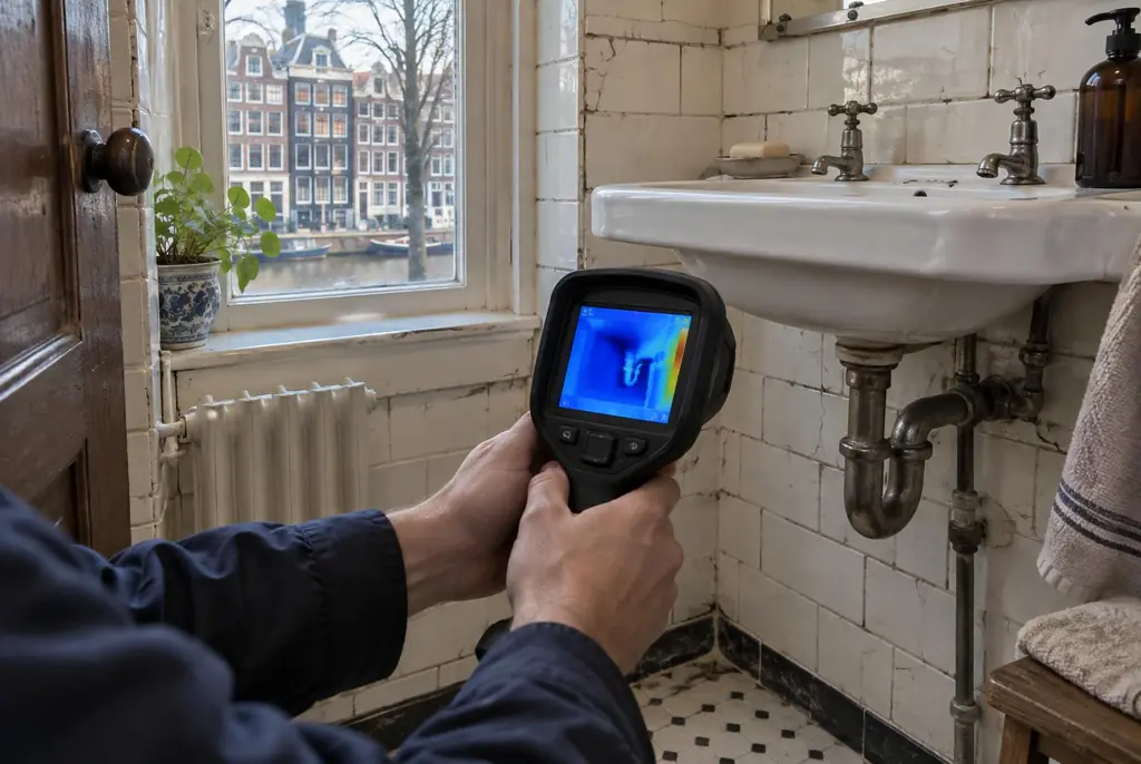 Lekdetectie Beverwijk – badkamer met oude leidingen achter de tegels