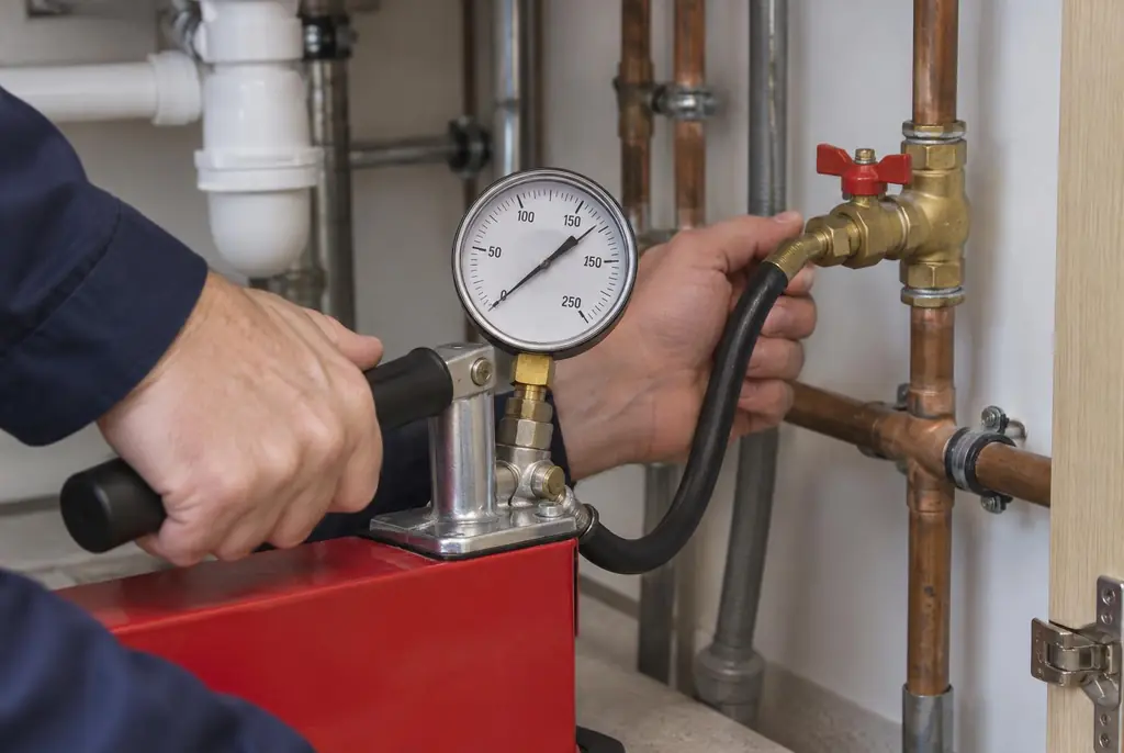 Lekdetectie Beverwijk – druktest op een waterleiding met een manometer