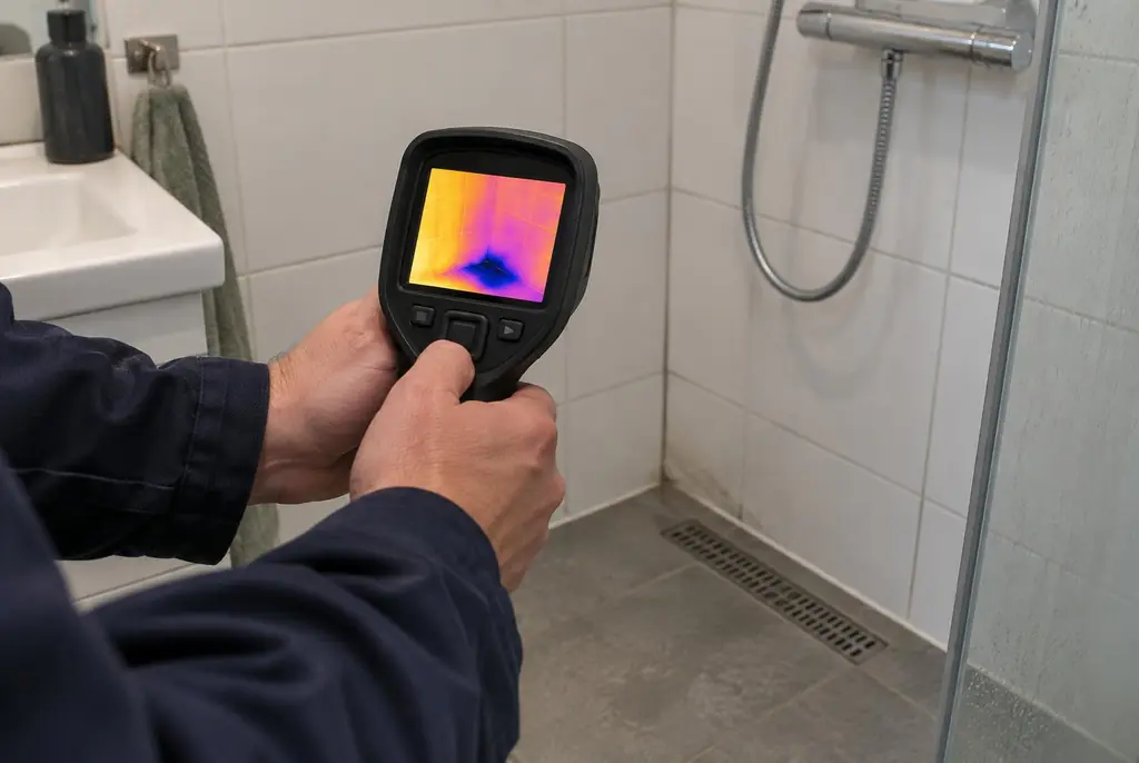 Lekdetectie Beverwijk – lekdetectiespecialist met warmtebeeldcamera in een badkamer