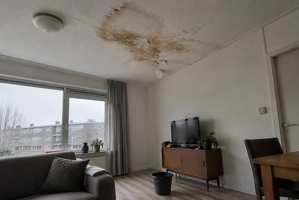 Lekdetectie Beverwijk – vochtplek op het plafond onder een badkamer